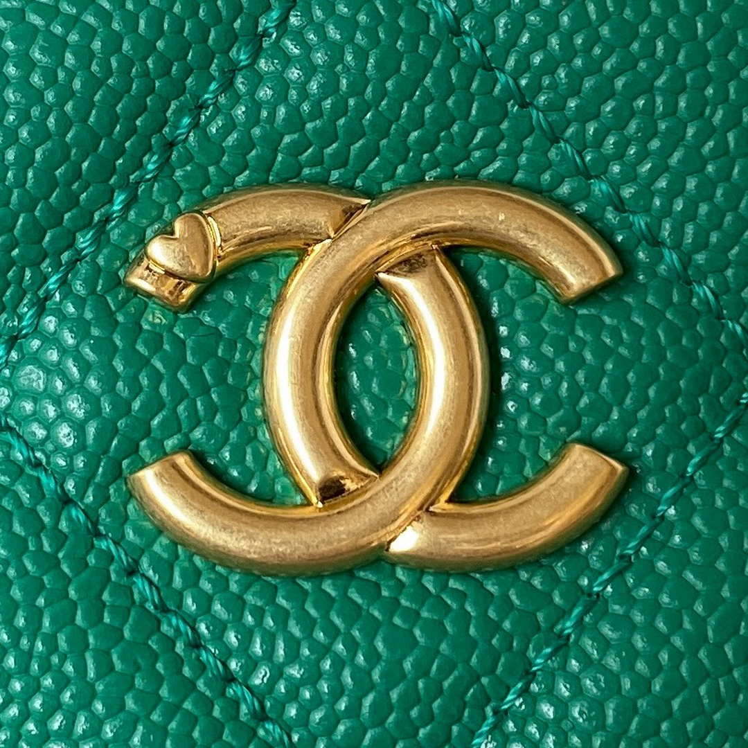 Chanel AS3830 Small Hobo Handbag Green Calfskin Gold