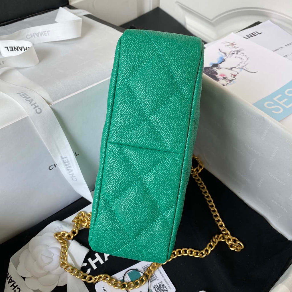 Chanel AS3830 Small Hobo Handbag Green Calfskin Gold