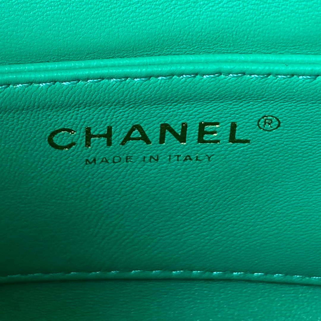 Chanel AS3830 Small Hobo Handbag Green Calfskin Gold
