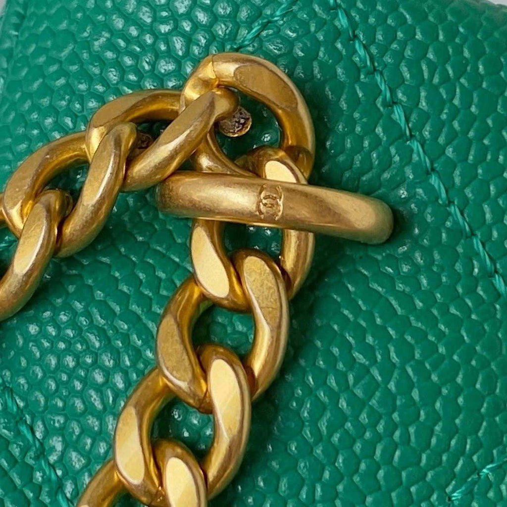 Chanel AS3830 Small Hobo Handbag Green Calfskin Gold