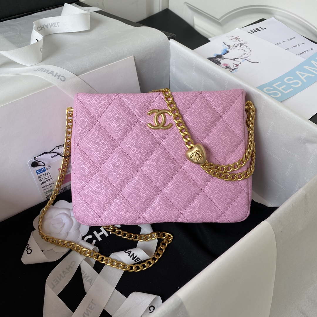 Chanel AS3830 Small Hobo Handbag Pink Calfskin Gold - Default Title - View 1