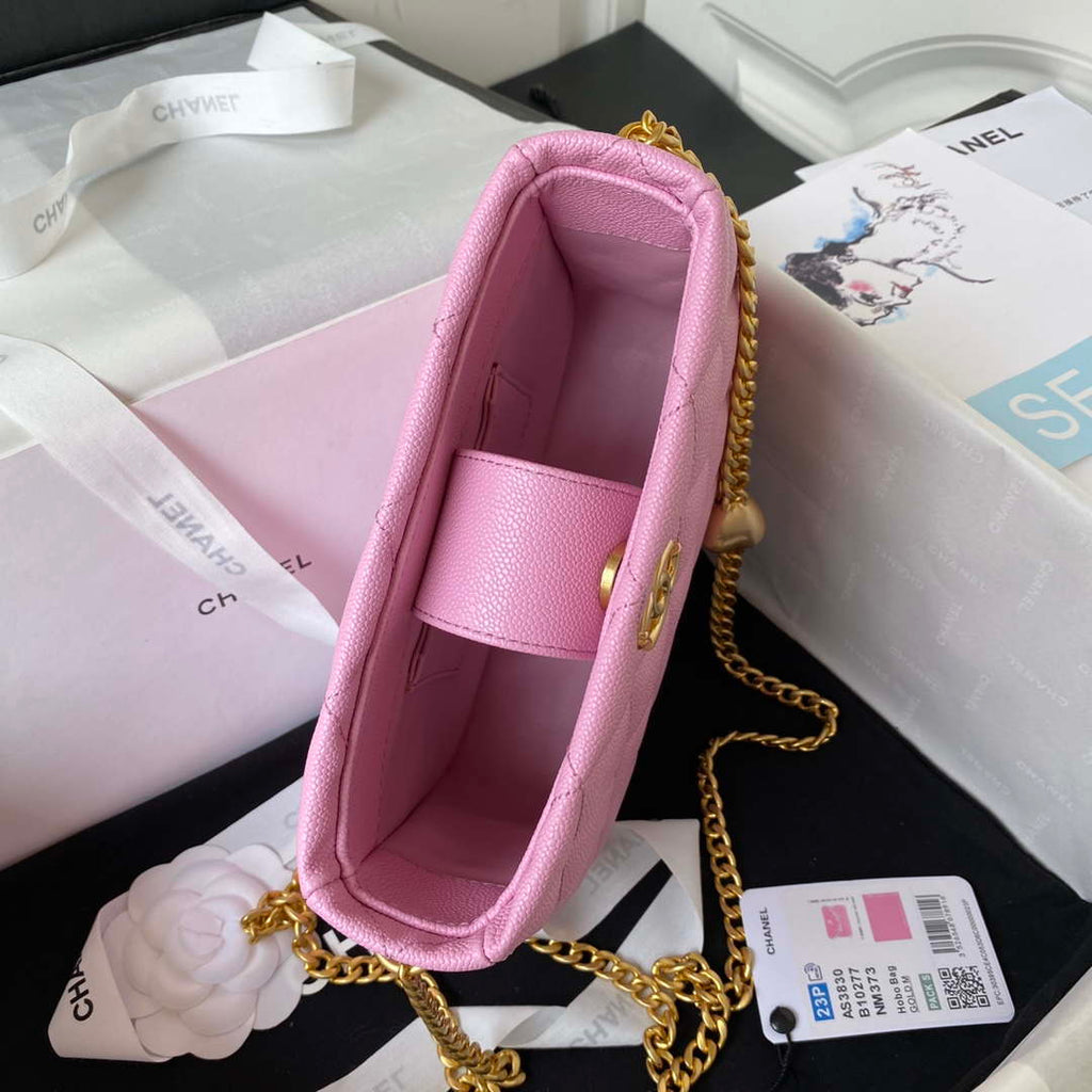 Chanel AS3830 Small Hobo Handbag Pink Calfskin Gold
