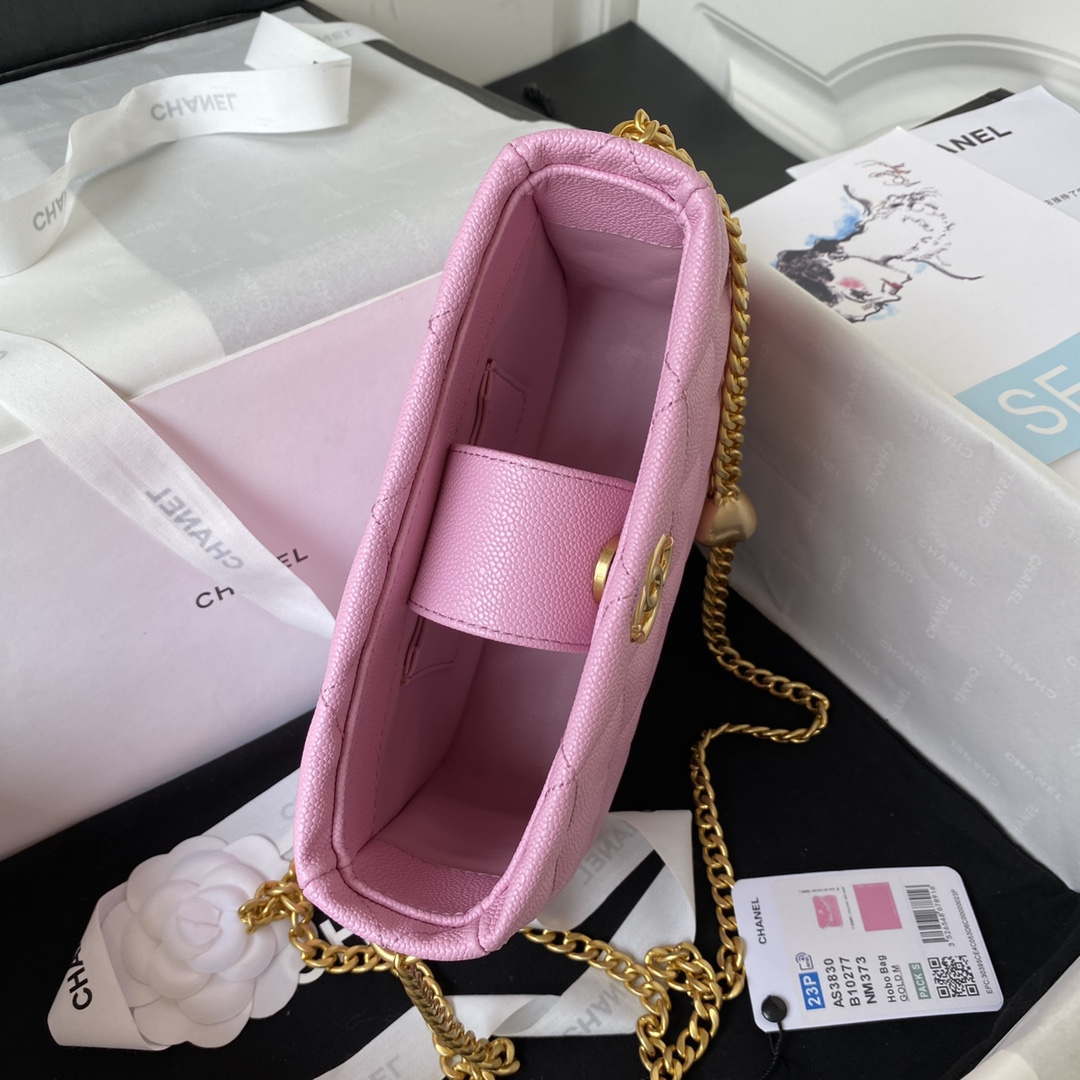 Chanel AS3830 Small Hobo Handbag Pink Calfskin Gold - Default Title - View 6