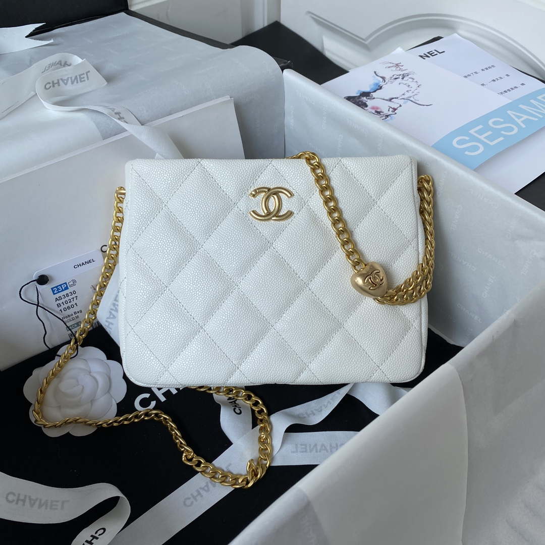 Chanel AS3830 Small Hobo Handbag White Calfskin Gold - Default Title - View 1