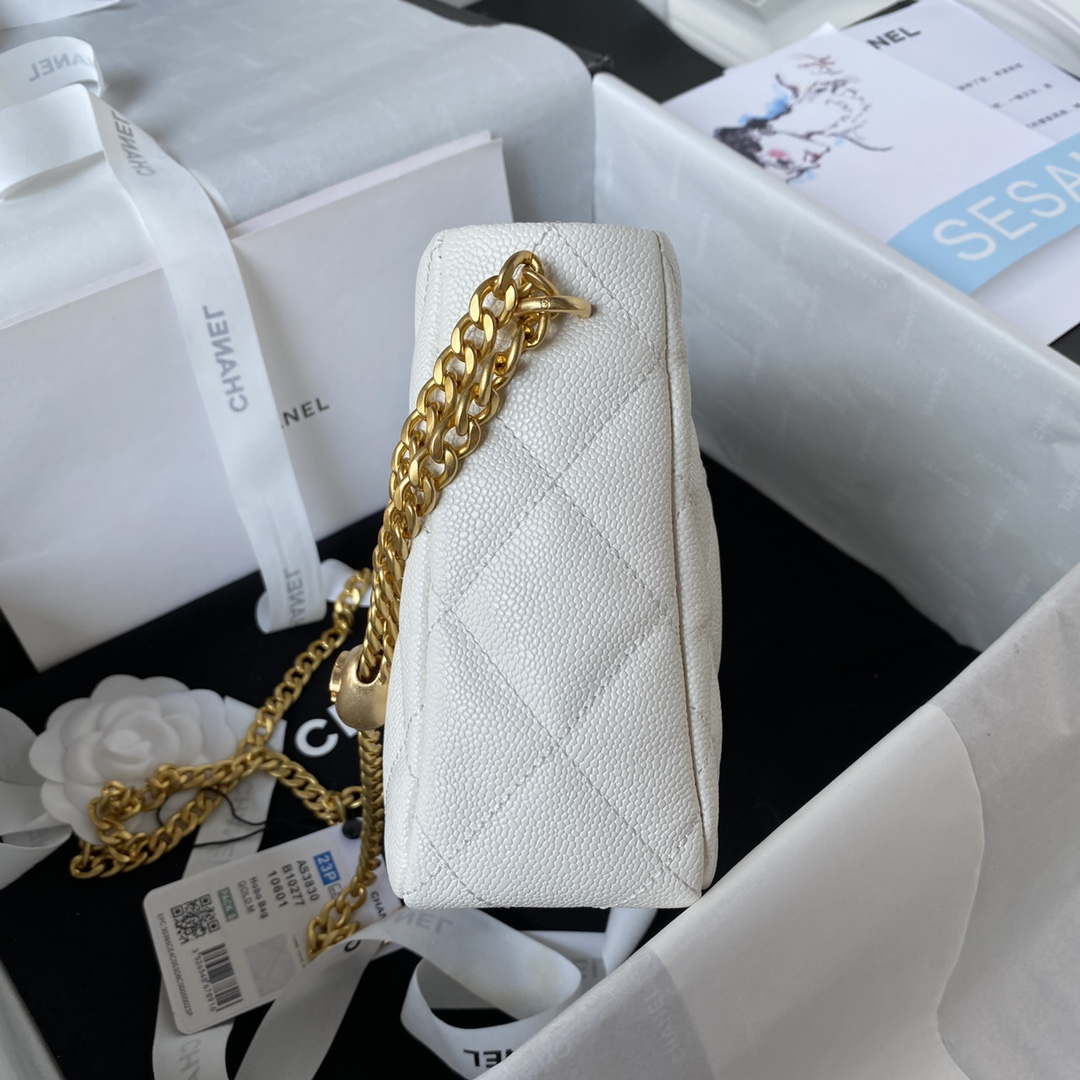 Chanel AS3830 Small Hobo Handbag White Calfskin Gold - Default Title - View 5