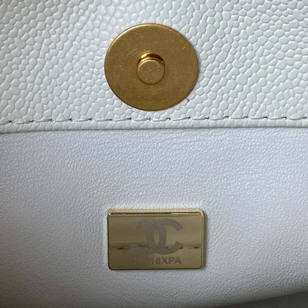 Chanel AS3830 Small Hobo Handbag White Calfskin Gold