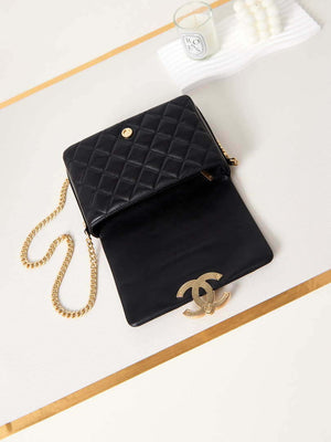 Chanel AS3855 Flap bag With Chain shiny Lambskin & Gold-Tone Metal Black - Default Title - View 6