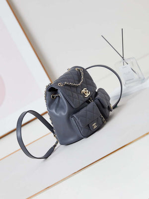 Chanel AS3860 Backpack Grained Shiny Calfskin Gold Gray - Default Title - View 3