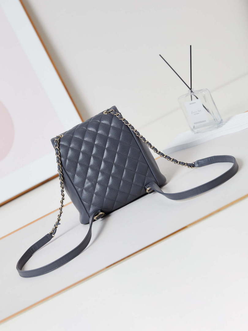 Chanel AS3860 Backpack Grained Shiny Calfskin Gold Gray - Default Title - View 5