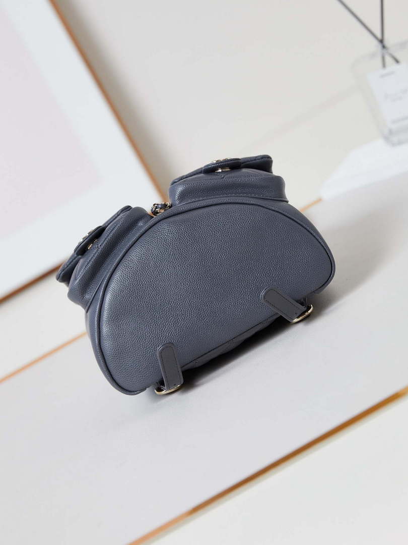 Chanel AS3860 Backpack Grained Shiny Calfskin Gold Gray