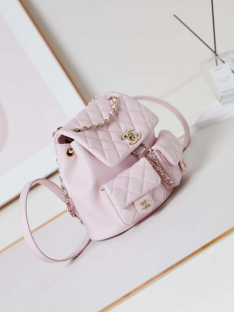 Chanel AS3860 Backpack Grained Shiny Calfskin Gold Light Pink