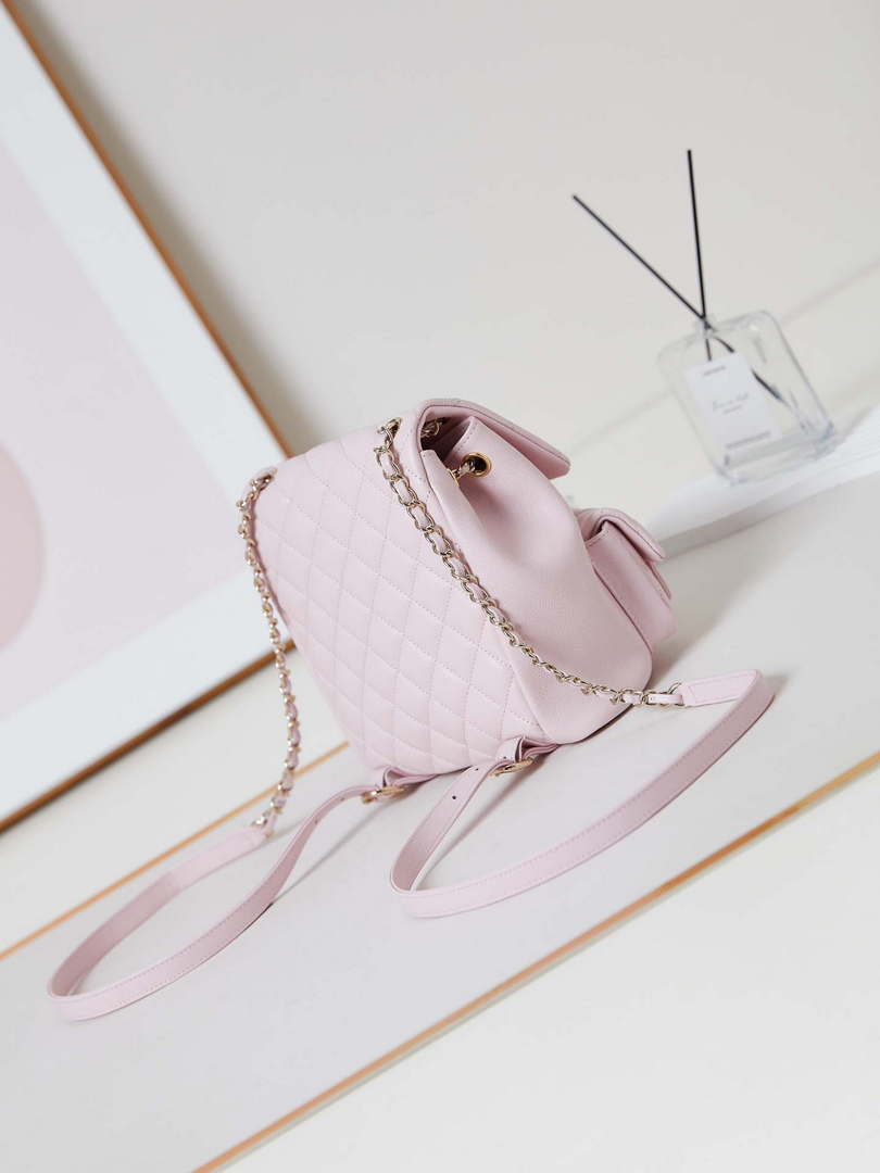 Chanel AS3860 Backpack Grained Shiny Calfskin Gold Light Pink