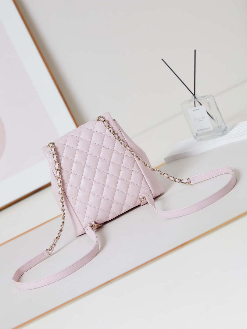 Chanel AS3860 Backpack Grained Shiny Calfskin Gold Light Pink