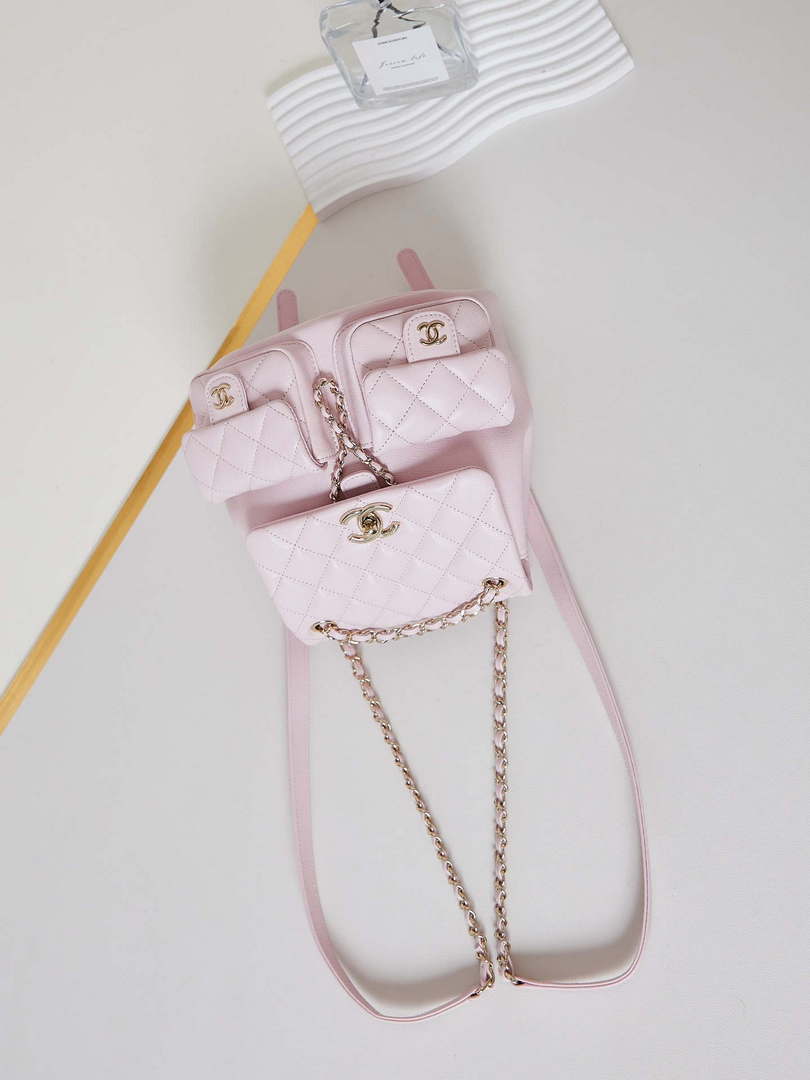 Chanel AS3860 Backpack Grained Shiny Calfskin Gold Light Pink