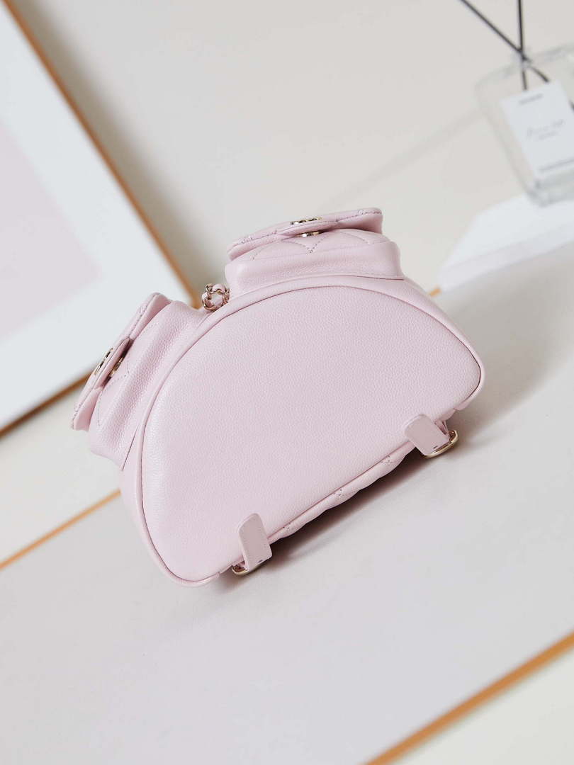 Chanel AS3860 Backpack Grained Shiny Calfskin Gold Light Pink