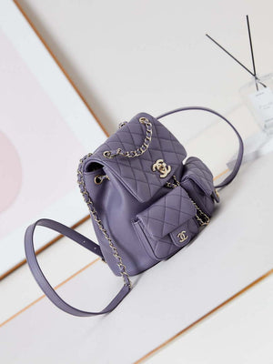 Chanel AS3860 Backpack Grained Shiny Calfskin Gold Light Purple - Default Title - View 3