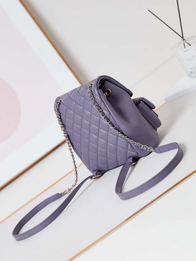 Chanel AS3860 Backpack Grained Shiny Calfskin Gold Light Purple