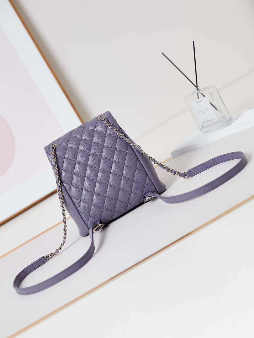 Chanel AS3860 Backpack Grained Shiny Calfskin Gold Light Purple