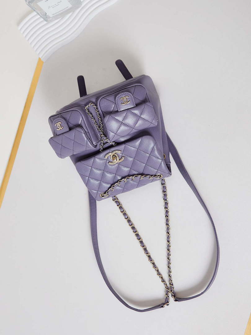 Chanel AS3860 Backpack Grained Shiny Calfskin Gold Light Purple