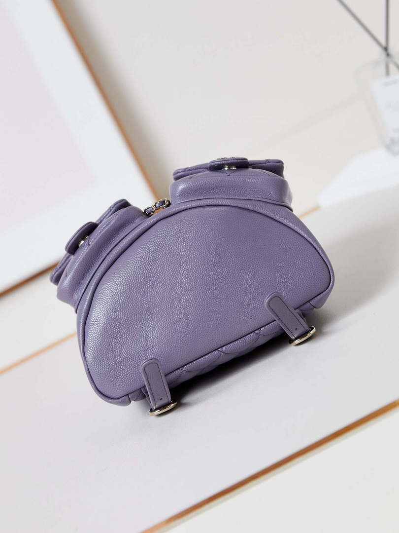 Chanel AS3860 Backpack Grained Shiny Calfskin Gold Light Purple - Default Title - View 7