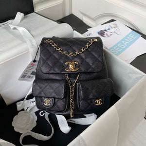 Chanel AS3860 Backpack Grained Shiny Calfskin & Gold-Tone Metal Black - Default Title - View 1
