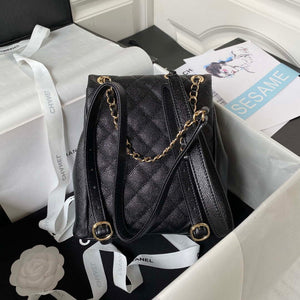 Chanel AS3860 Backpack Grained Shiny Calfskin & Gold-Tone Metal Black - Default Title - View 2