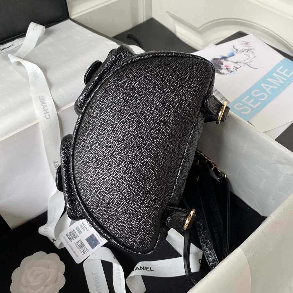 Chanel AS3860 Backpack Grained Shiny Calfskin & Gold-Tone Metal Black