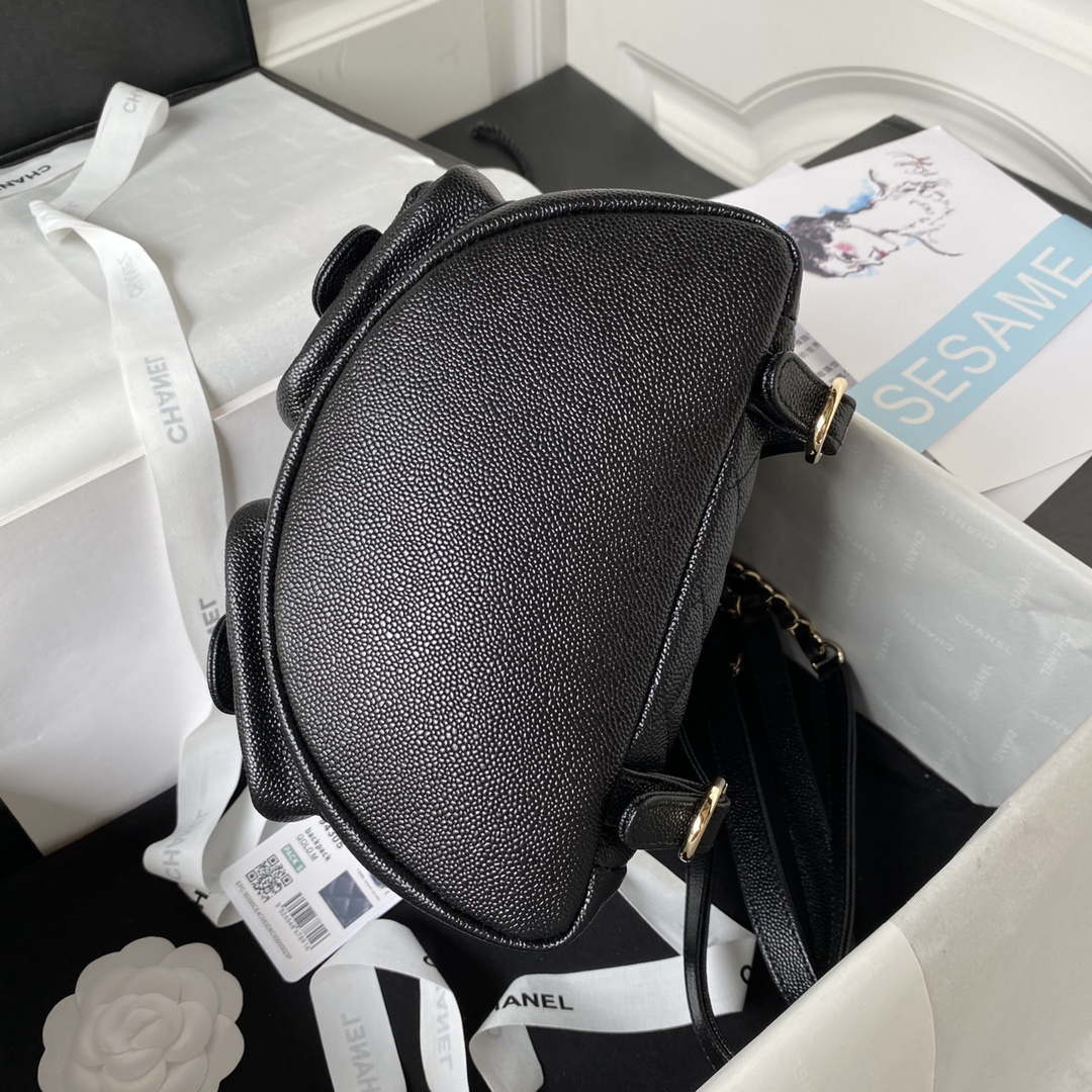 Chanel AS3860 Backpack Grained Shiny Calfskin & Gold-Tone Metal Black