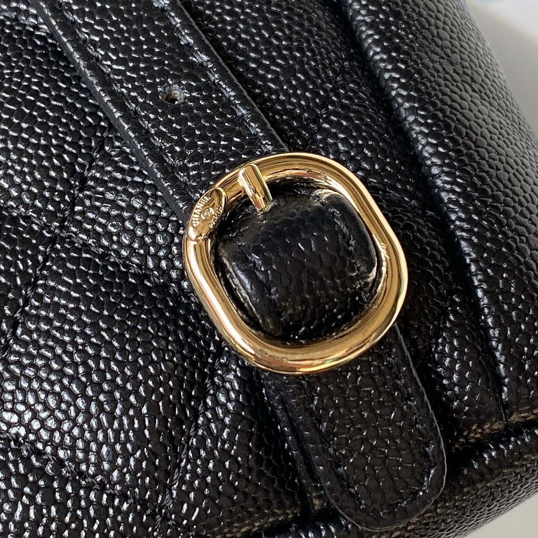 Chanel AS3860 Backpack Grained Shiny Calfskin & Gold-Tone Metal Black