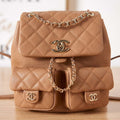 Chanel AS3860 Backpack Grained Shiny Calfskin & Gold-Tone Metal Brown - Default Title - View 1