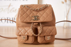 Chanel AS3860 Backpack Grained Shiny Calfskin & Gold-Tone Metal Brown - Default Title - View 1
