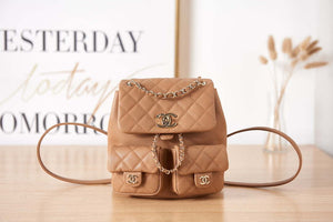 Chanel AS3860 Backpack Grained Shiny Calfskin & Gold-Tone Metal Brown - Default Title - View 2