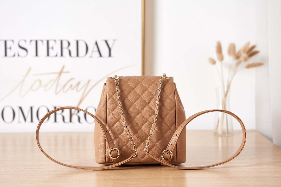 Chanel AS3860 Backpack Grained Shiny Calfskin & Gold-Tone Metal Brown - Default Title - View 4