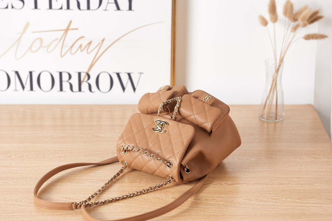 Chanel AS3860 Backpack Grained Shiny Calfskin & Gold-Tone Metal Brown - Default Title - View 5