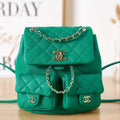 Chanel AS3860 Backpack Grained Shiny Calfskin & Gold-Tone Metal Green - Default Title - View 1