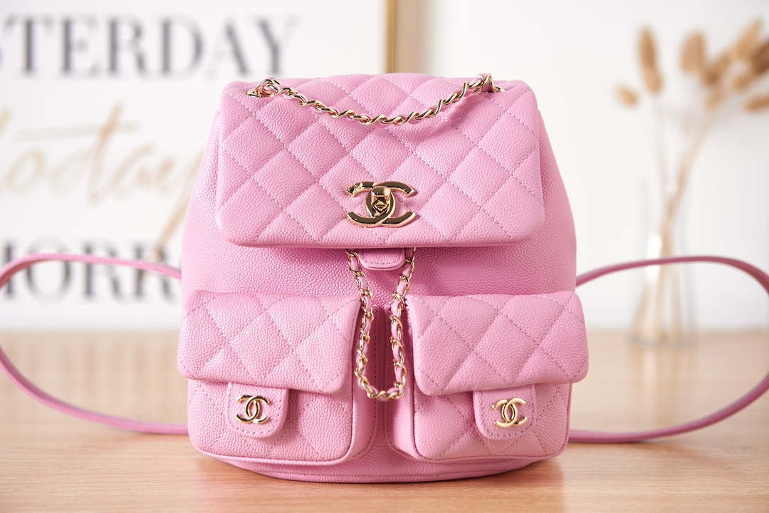 Chanel AS3860 Backpack Grained Shiny Calfskin & Gold-Tone Metal Pink - Default Title - View 2
