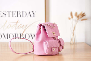 Chanel AS3860 Backpack Grained Shiny Calfskin & Gold-Tone Metal Pink - Default Title - View 3