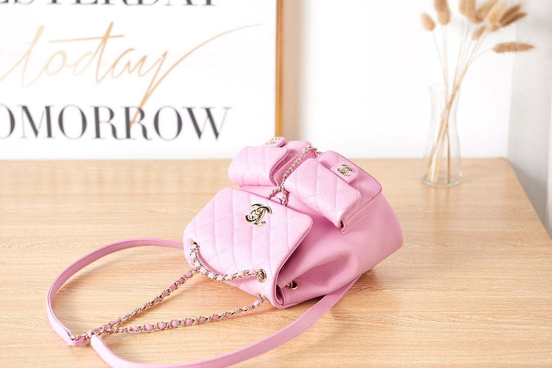 Chanel AS3860 Backpack Grained Shiny Calfskin & Gold-Tone Metal Pink