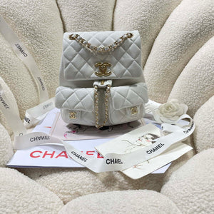 Chanel AS3860 Backpack Grained Shiny Calfskin & Gold-Tone Metal White - Default Title - View 1