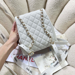 Chanel AS3860 Backpack Grained Shiny Calfskin & Gold-Tone Metal White - Default Title - View 3
