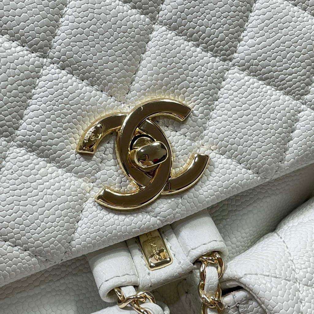 Chanel AS3860 Backpack Grained Shiny Calfskin & Gold-Tone Metal White