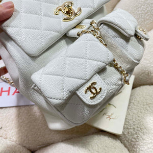 Chanel AS3860 Backpack Grained Shiny Calfskin & Gold-Tone Metal White - Default Title - View 6