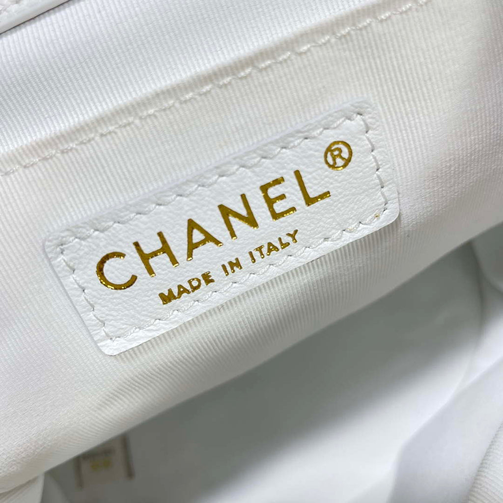 Chanel AS3860 Backpack Grained Shiny Calfskin & Gold-Tone Metal White