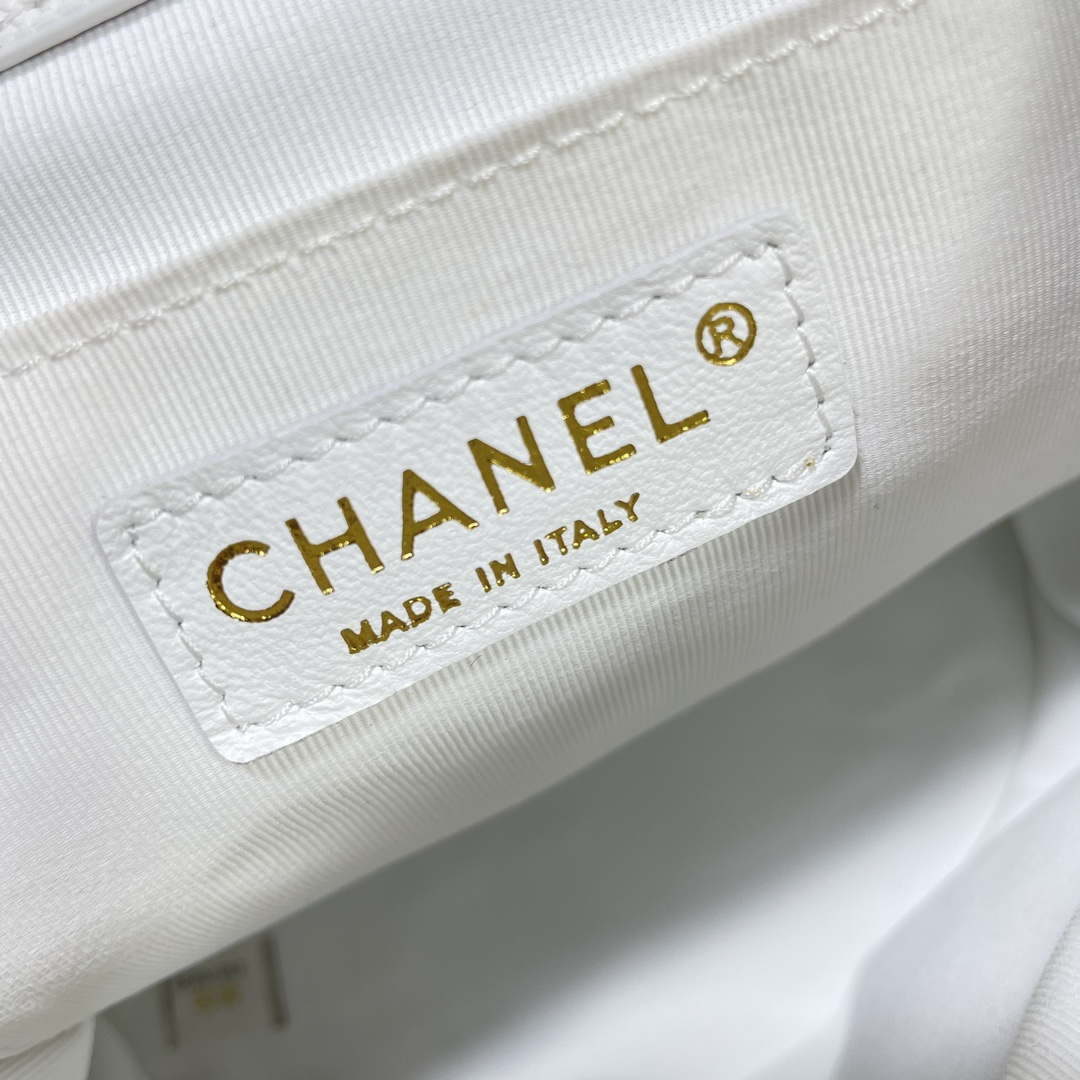 Chanel AS3860 Backpack Grained Shiny Calfskin & Gold-Tone Metal White - Default Title - View 8
