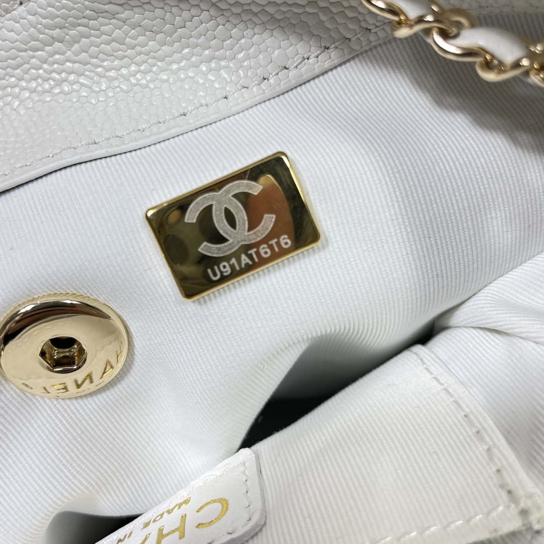 Chanel AS3860 Backpack Grained Shiny Calfskin & Gold-Tone Metal White - Default Title - View 9