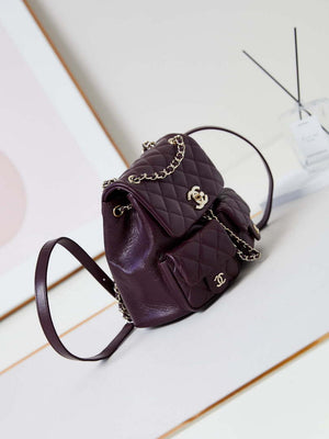 Chanel AS3860 Backpack Grained Shiny Calfskin Gold Wine Red - Default Title - View 3