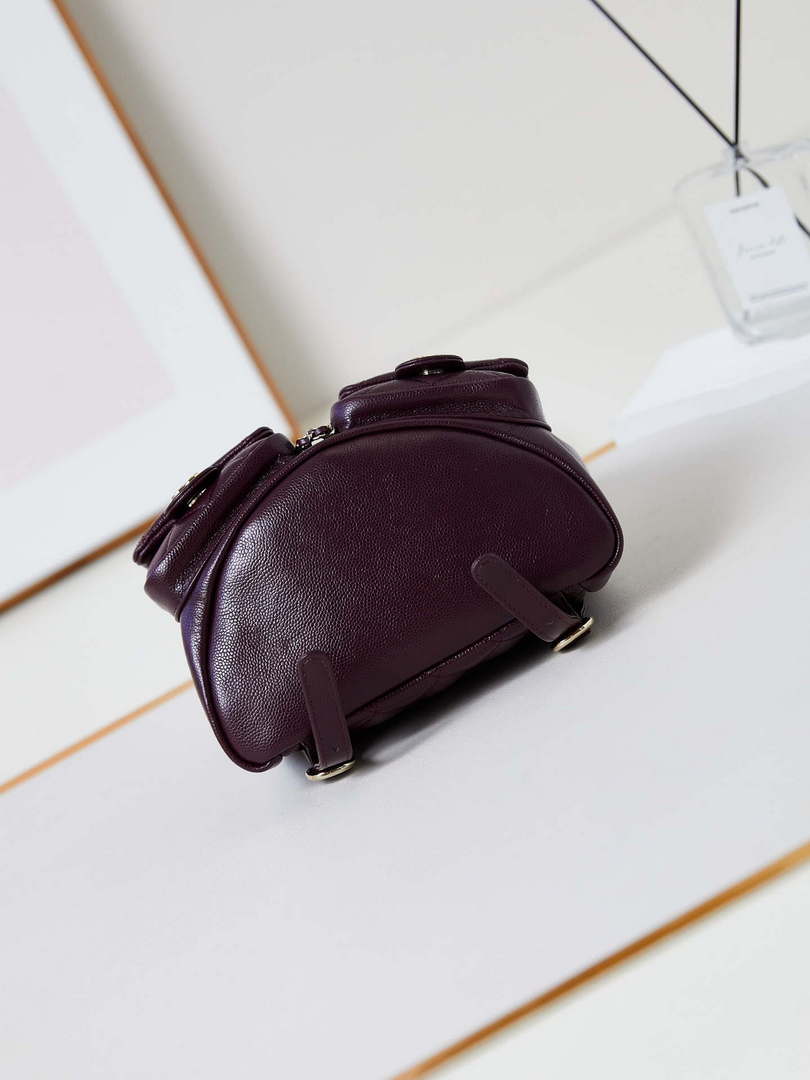 Chanel AS3860 Backpack Grained Shiny Calfskin Gold Wine Red
