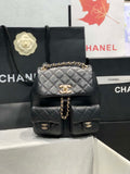 Chanel AS3860 Backpack Shiny Lambskin Gold Black