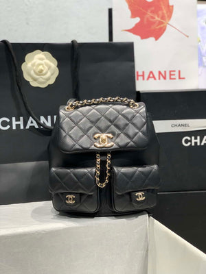 Chanel AS3860 Backpack Shiny Lambskin Gold Black - Default Title - View 1
