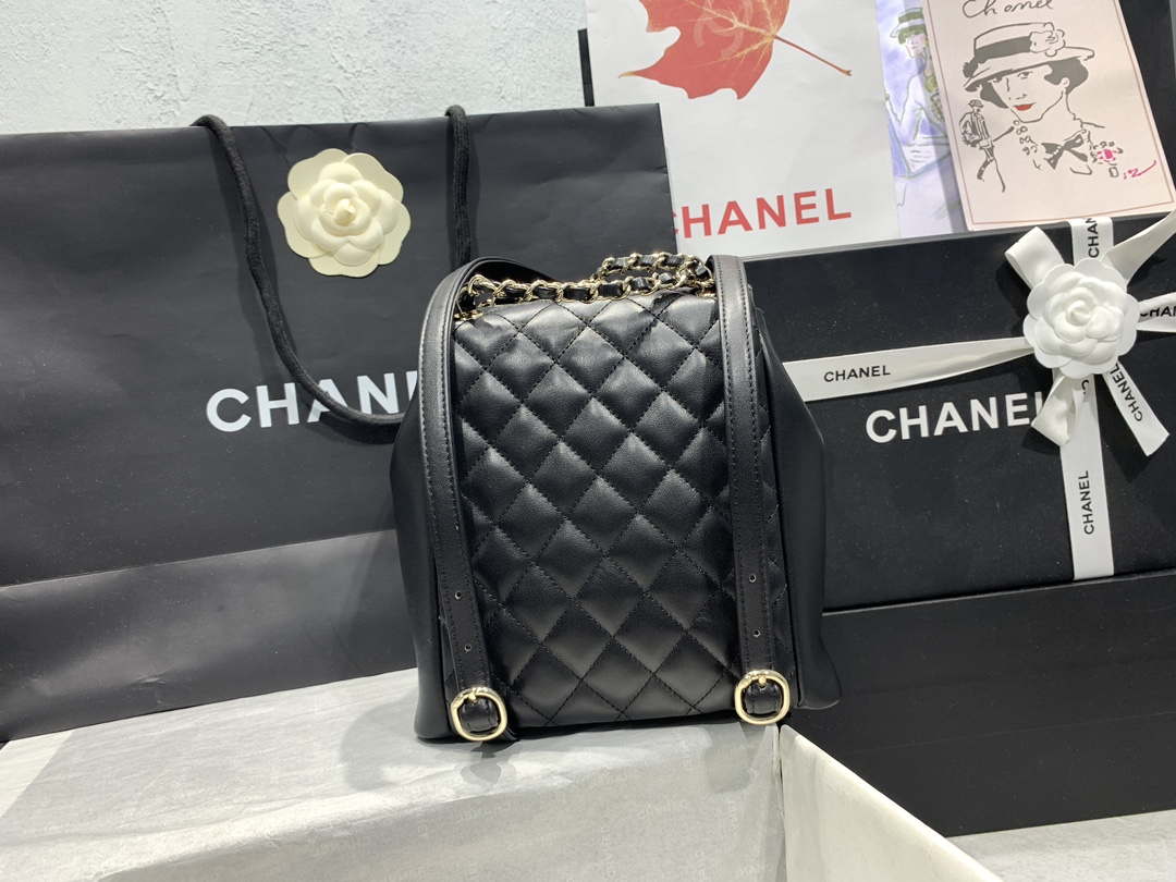 Chanel AS3860 Backpack Shiny Lambskin Gold Black - Default Title - View 4